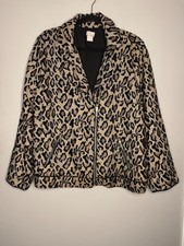 Chico's Women Jacket Size 2, US 12, L, Leopard Moto Jacquard Animal Print Edgy