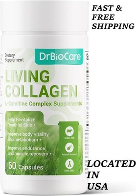 DrBioCare Living Collagen L-Carnitine Complex - 60 Capsules, Non-GMO, Grass-Fed