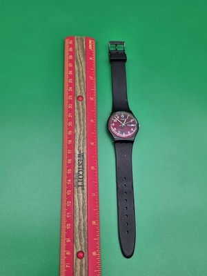Used Swatch Quartz Day/Date Watch -Sir Red Dial - Black Silicone Strap SO28B704