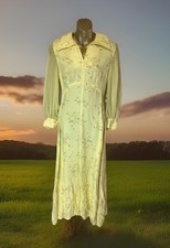 Vintage 70s Yellow Floral Big Collar Long Dress Unbranded No Tags Prairie