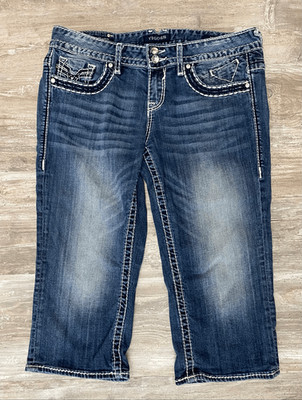 Vigoss Dublin Capri Jeans Mid Rise Embroidered Women s Junior s Sz 11/12
