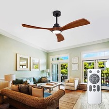 52In 3 Blade Solid Wood Ceiling Fan White Natural 6 Speed Reversible DC Motor