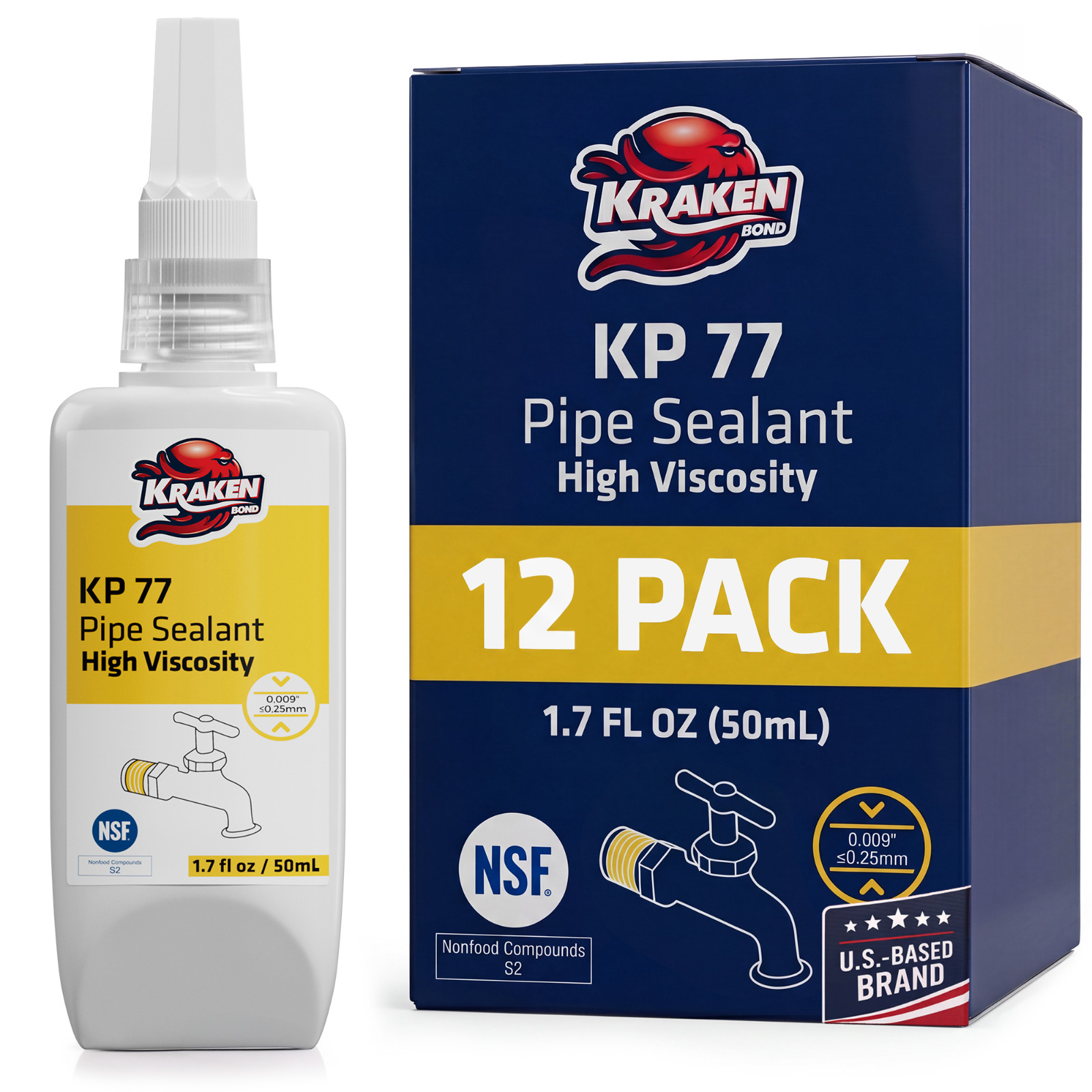 Kraken Bond Pipe Thread Sealant High Viscosity KP 77 (1.7 oz / 50 ml) - 12 Pack