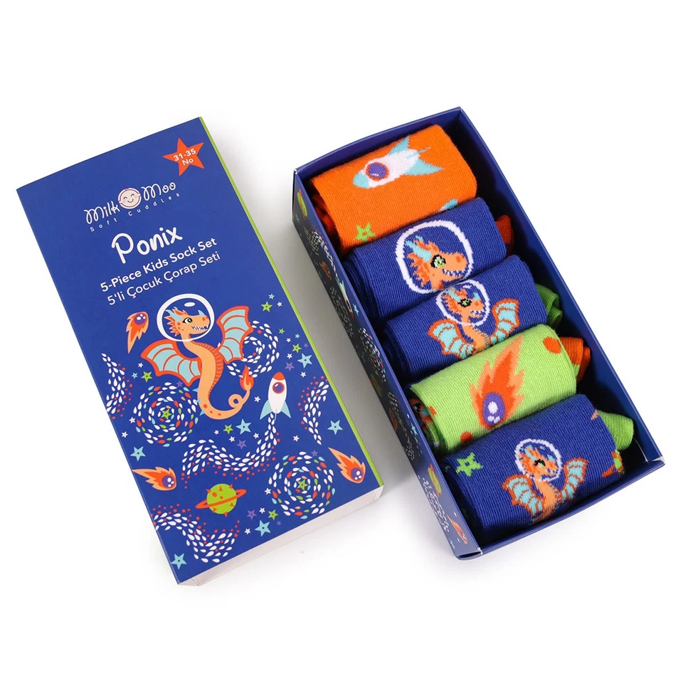 Paquete de 5 calcetines Milk&Moo Ponix para niños, talla 31-35, diseño divertido y suave, colorido Daily Foto 2 de 4