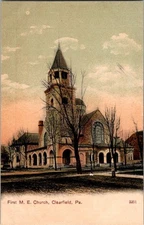 Vintage First M.E. Church Clearfield PA  Postcard Kurtz Bros