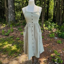 SHEIN Mod . Button Front Side Pocket Cami Dress + Gift . Green . Size 4 . NEW