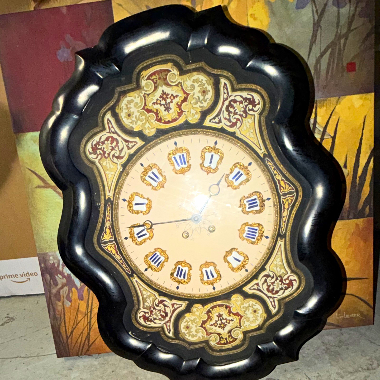Antique French Napoleon III Boulle Cartel Wall Clock Enamel Numerals Pendulum