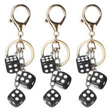 3pcs Lucky Dice Keychain Charm Resin Dice Keyring with 3 Pendants Black