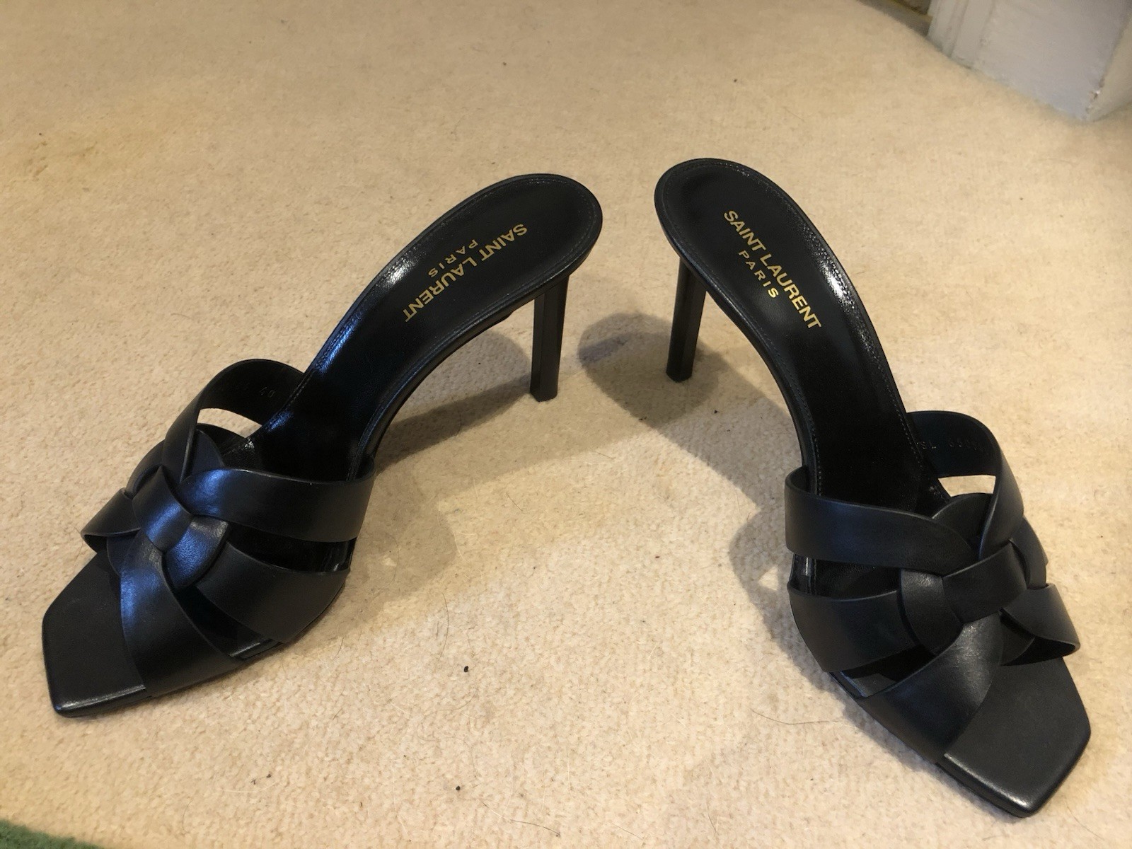 Saint Laurent Tribute 85 Mules Black Soft Leather, 85 Mm Heels, Size 7UK, 40 Eu