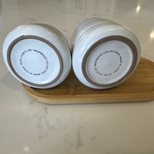 Juego para servir café Nespresso crema de gres, azucarero bandeja de bambú nuevo✅ - Imagen 3 de 5