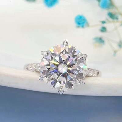 3.20CTW Round Cut Certified Moissanite Bridal Wedding Ring 14k White Gold Plated