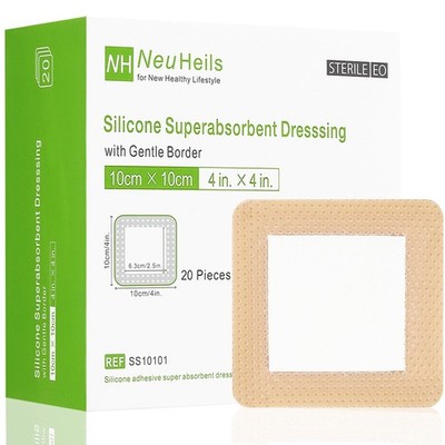 Silicone Super Absorbent Wound Dressing 4''x4'' 20 Packs, Self-Adhesive Water...
