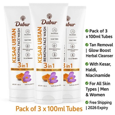 Dabur Kesar Ubtan Face Wash 100ml x 3 | Tan Dark Spot Cleanser | Herbal Glow