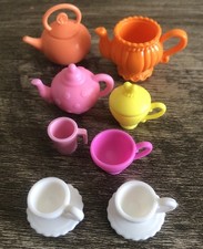 Barbie Size Play Kitchen Dishes Tea Set Cups Tea Pot Lot 9 Pc