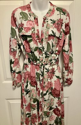RESERVED Eco Aware Europe UK 8 US 6 Women's Floral Shirt Dress Linen Pink White