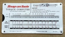 Vintage Snap-on Tools Torque Computer Slide Chart Nos 1985