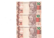 Set 3 Banknotes 10 reais Year 2010 Brazil UNC condition + Serie HG Seq. Number
