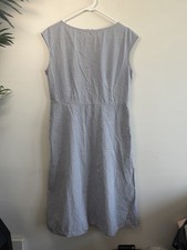 Uniqlo Dress Women Large Blue White Seersucker Striped Coastal Preppy Minimal