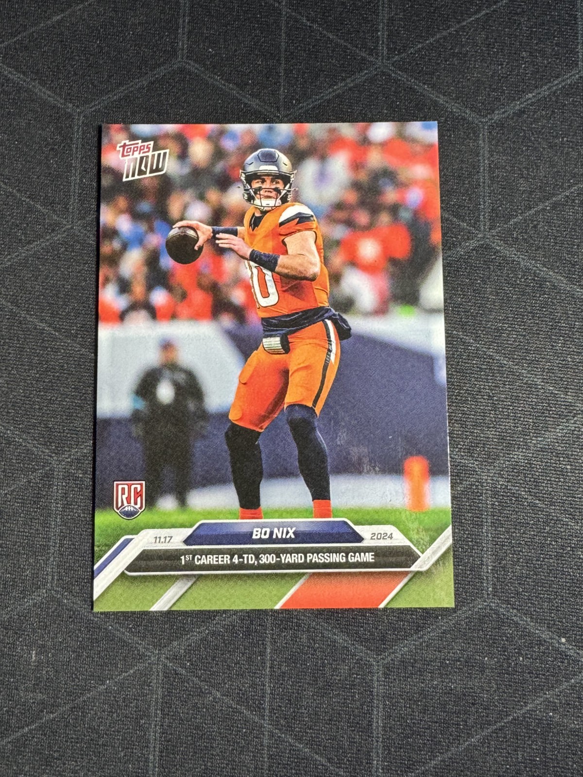 2024 Topps Now Bo Nix #12 Rookie RC 1st Career 4 TD 300 Yard Game (A)