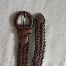 Brown Braided Faux Leather Belt 1x33  Woven Stretch Waist