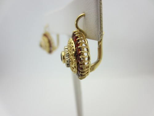 Pendientes Colgantes De Filigrana De Oro Amarillo De 18k Con Granate Vintage - Imagen 5 de 13
