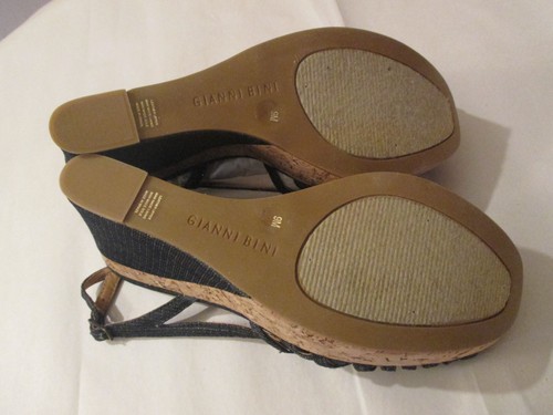 Sandalia Gianni Bini Cuñas de Corcho Punta Abierta Tacones - Talla 9M Azul Tirantes Superior NUEVO - Imagen 8 de 9