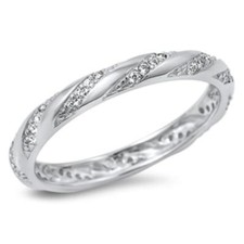 Cubic Zirconia Eternity Design Band .925 Sterling Silver Ring Size 6-10