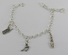 Sterling 6.75" Rolo Link Phone, Sandal, Note Charm Bracelet; 9.93 Grams; #R683