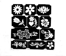 bm2024 set 1 flowers daisy hibiscus GLITTERTATTOO 11 stencils glitter tattoo