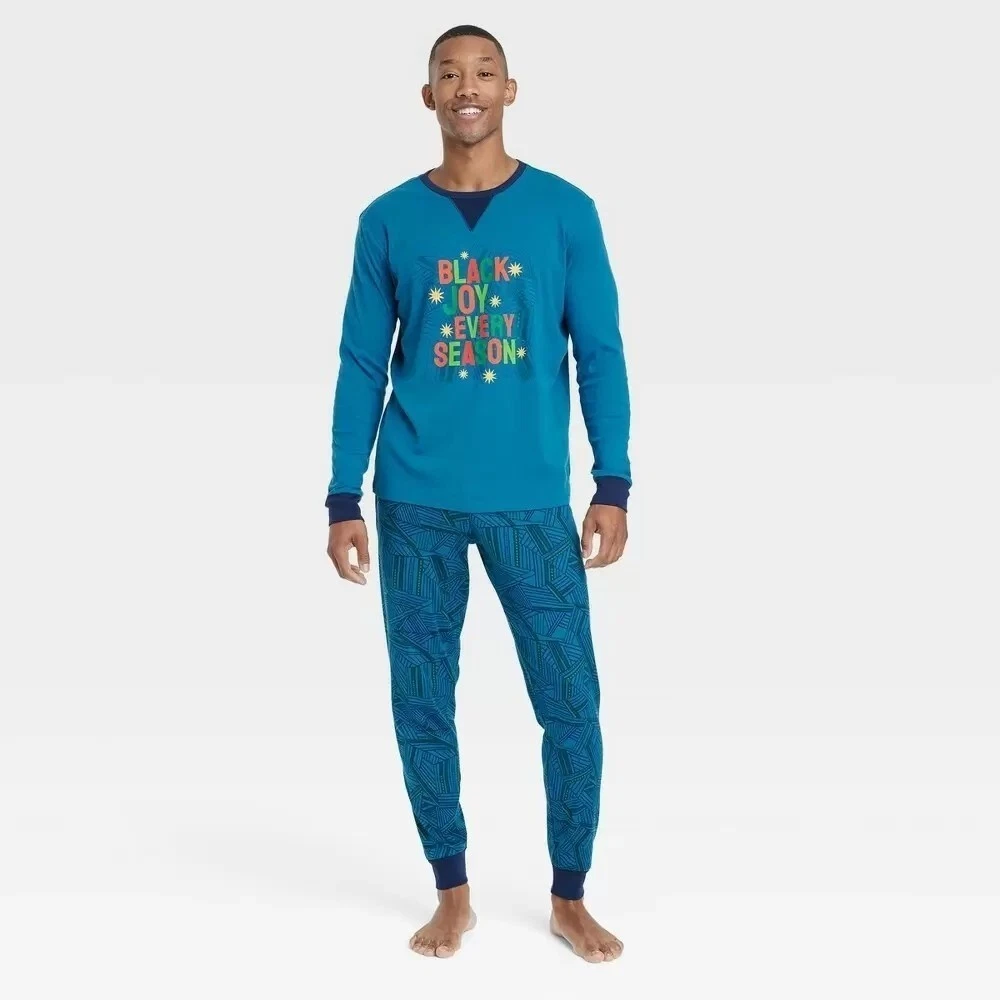 Men's Joy Print Matching Family Pajama Set - Wondershop Dark Teal Blue L  Large