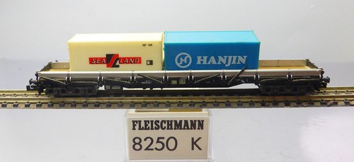 Fleischmann N 8250 ; Rungenwagen mit Seitenborden und Container DB, n OVP /T185 | Condition: Gebraucht