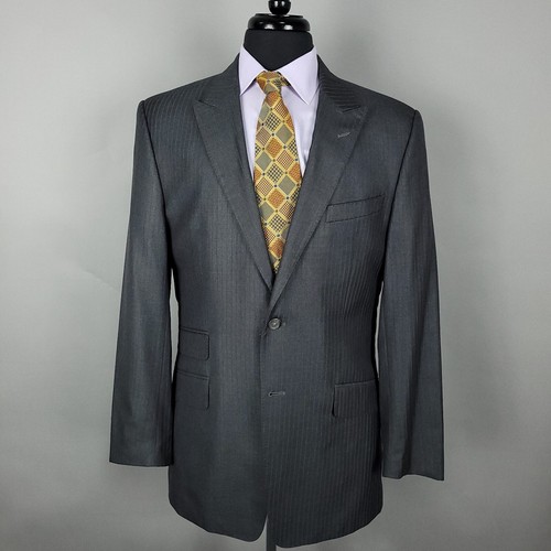 Versace Suit Jacket Mens 42L Wool Silk Peak Lapel Striped Blazer Wedding Office - Picture 2 of 17