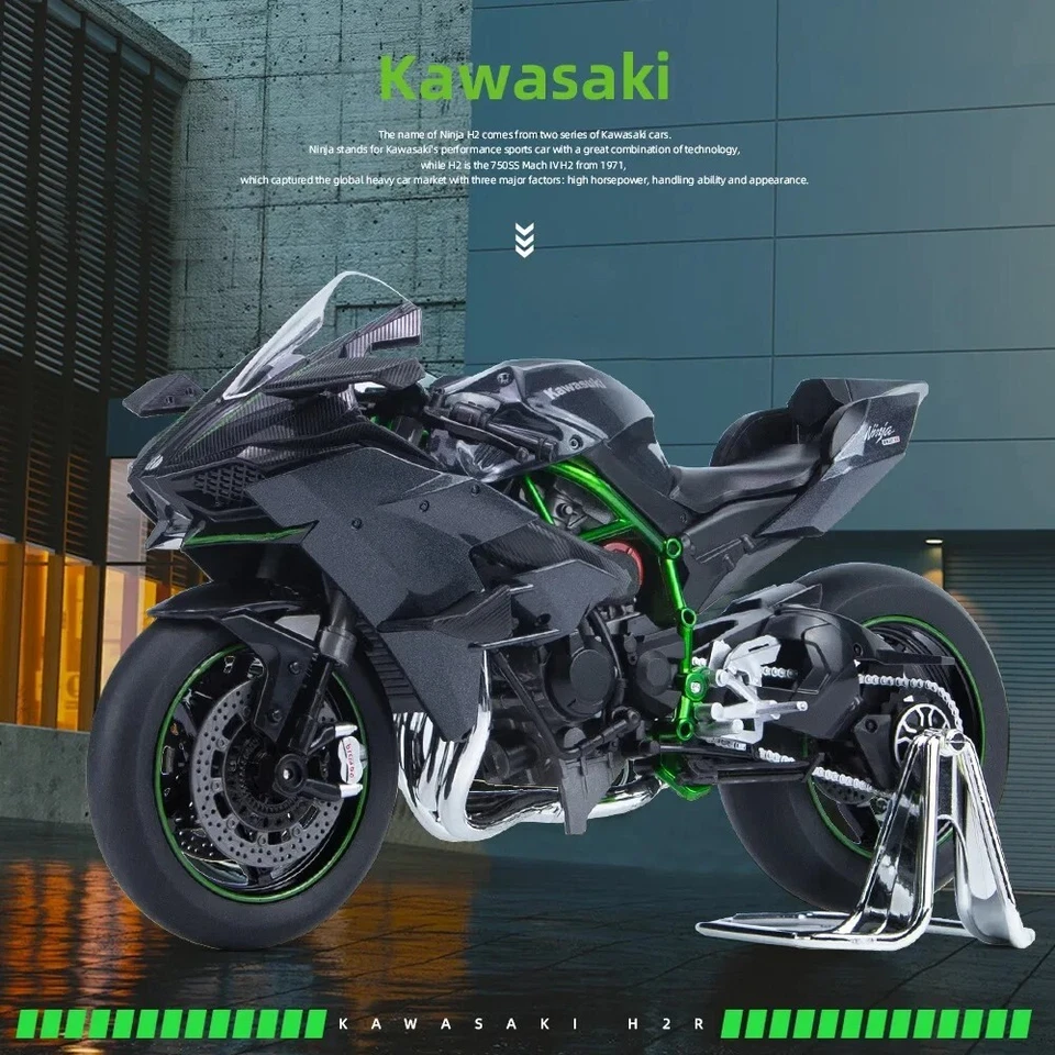 Modello Moto Kawasaki H2R Ninja 1:9 - Pressofuso in Lega, Luci, Veicolo Off-Road - Immagine 3 di 4