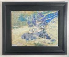 Vintage Original Painting Collage Five Birds Abstract Seascape -Signed 1960's