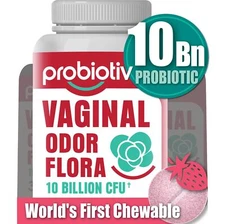 Probiotiv Chewable Vaginal Probiotics for Women 10 Billion CFU + Organic Preb...