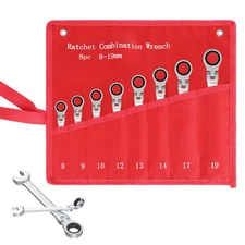 8Pc 8-19mm Metric Flexible Head Ratcheting Wrench Combination Spanner Tool Set