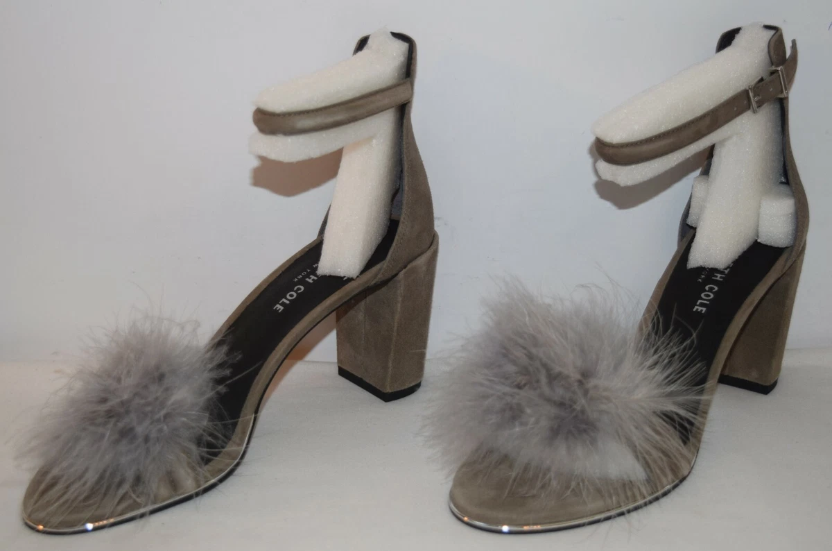 Kenneth Cole New York Lex Feathers Block Heeled Sandals Grey