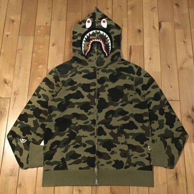 BAPE 1st camo green shark full zip hoodie A Bathing Ape Size XL | eBay