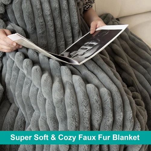 Luxus Kunstfell Überwurf Decke ultraweich kuschelig wendbar warm Schlafsofa Überwürfe - Bild 7 von 23