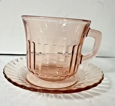 1 Forte Crisa Radiance Pink Glass Cup & Saucer Set Scalloped Edge