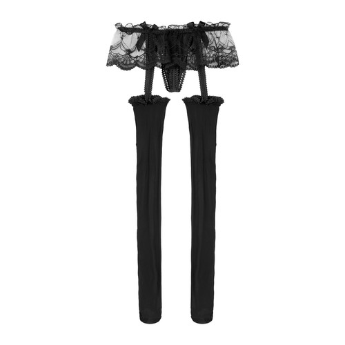 UK Mens Sissy Lace Thongs Pantyhose Suspender Thigh High Stockings Lingerie - Picture 7 of 111