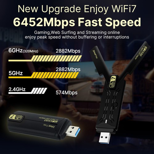 Adattatore Wi-Fi 7 USB Wifi RTL8912AU Chip 6500Mbps Wireless USB per PC Desktop - Foto 7 di 7