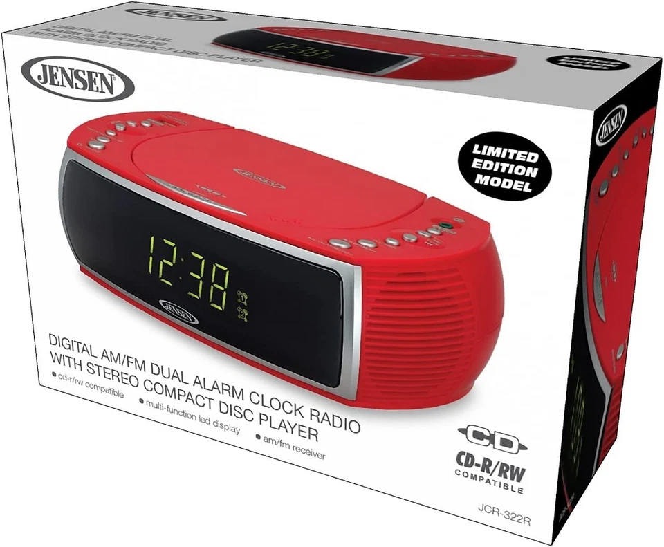 Jensen JCR-322R Modern Home Tabletop Stereo Clock Digital AM/FM Radio CD Player - Image 4 of 4