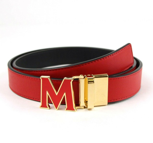 MCM Women's Red Leather Belt with Gold Hardware One Size MYB8AVI39RU001