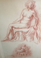 Donna Nuda EROTICA Curiosa DISEGNO ORIGINALE Desbordes EROTICO 46x32cm Ca 1930