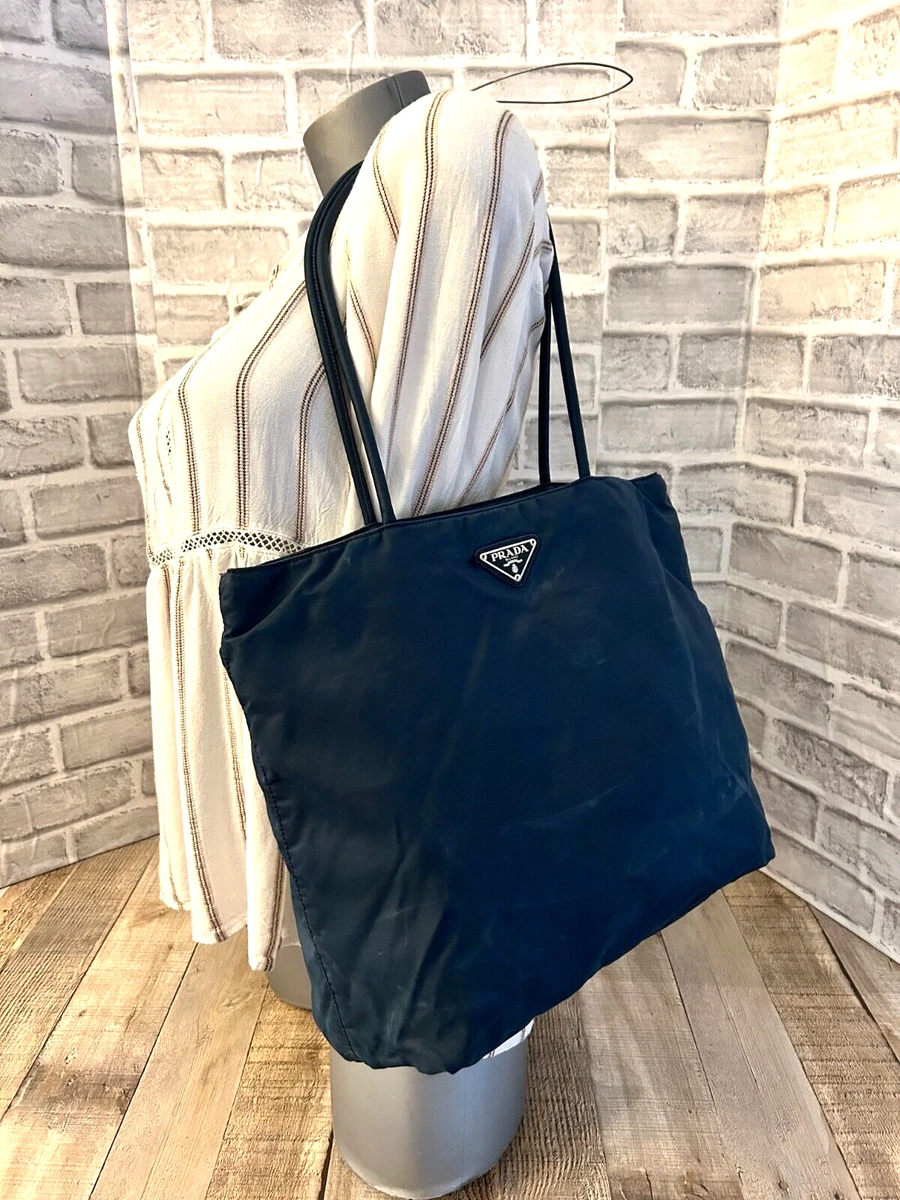 Prada Tessuto Nylon Saffiano Leather Tote Bag Blue