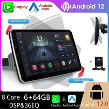 Single 1 DIN Rotatable 10.1'' Android 12 CarPlay Car Stereo Radio GPS Wifi 6+64G