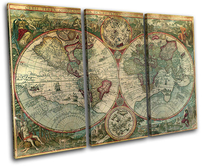 Old World Atlas Latin Maps Flags TREBLE Leinwand Wand Kunst Bild drucken
