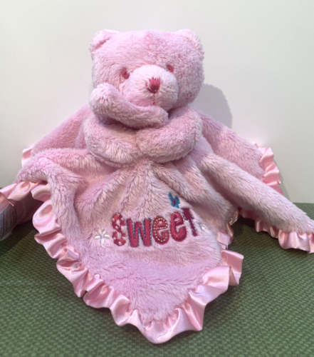 Gerber Baby Blanket Pink Sweet Bear Satin Lined Lovey Snuggle Toy 11" Baby - Picture 1 of 6