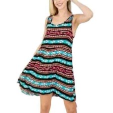 Aztec Tribal Print Multicolor Mini Sundress Sleeveless Boho Summer S  M L